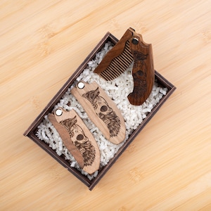 Peine de esqueleto, regalo para el padrino de boda, regalos para la barba, regalo para el novio, peine portátil de madera, kit ecológico para la barba, regalo para el padrino de boda para los mejores hombres