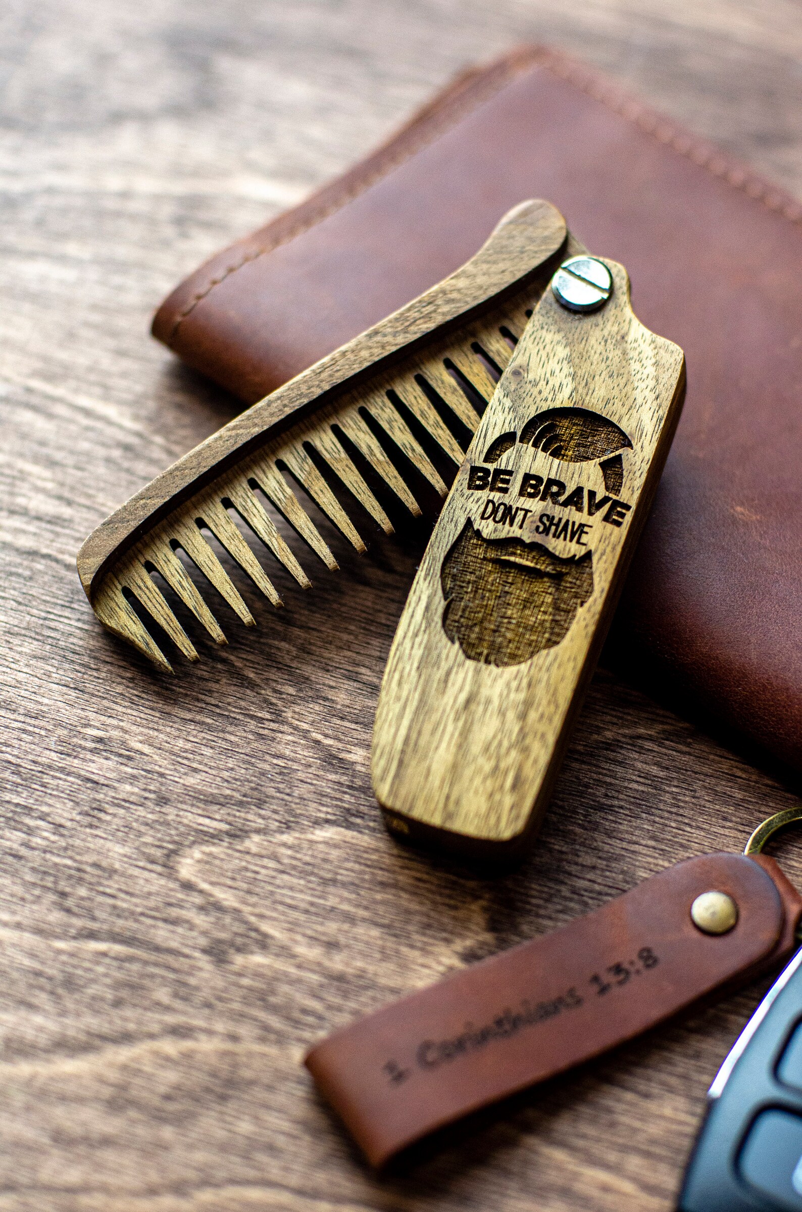 Folding Wooden Beard Comb for Men Personalized Engraved Beard Etsy