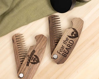 Rustic Folding Beard Comb, Engraved Grooming Comb for Husband, Unique Anniversary Gift, Custom Men Accessories, Birthday Gift for Real Man