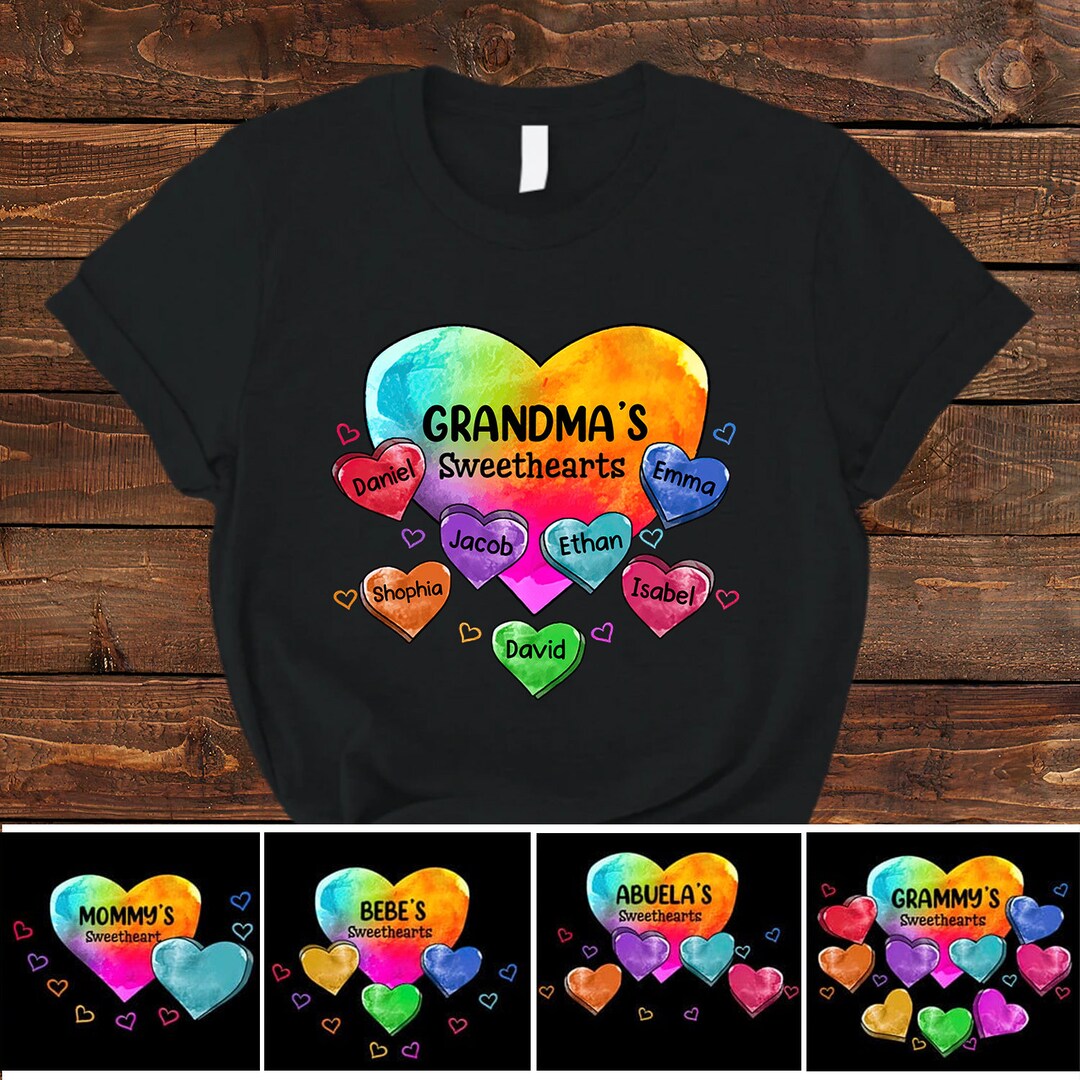 Grandma Mom Heart Colorful Personalized T-shirt, Rainbow Heart Grandma ...
