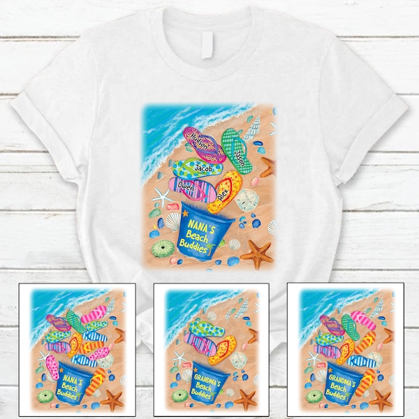 Nana's Beach Buddies Summer Flip Flop Personalized T-shirt Perfect Gift for Mom, Grandmas Beach Custom Kids Shirt Gifts for Summer Christmas
