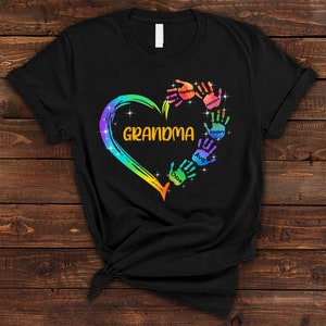 Grand-mère Maman Coeur Empreinte de main PNG, Grand-mère Coeur avec 5 mains PNG coloré, 5 mains colorées PNG