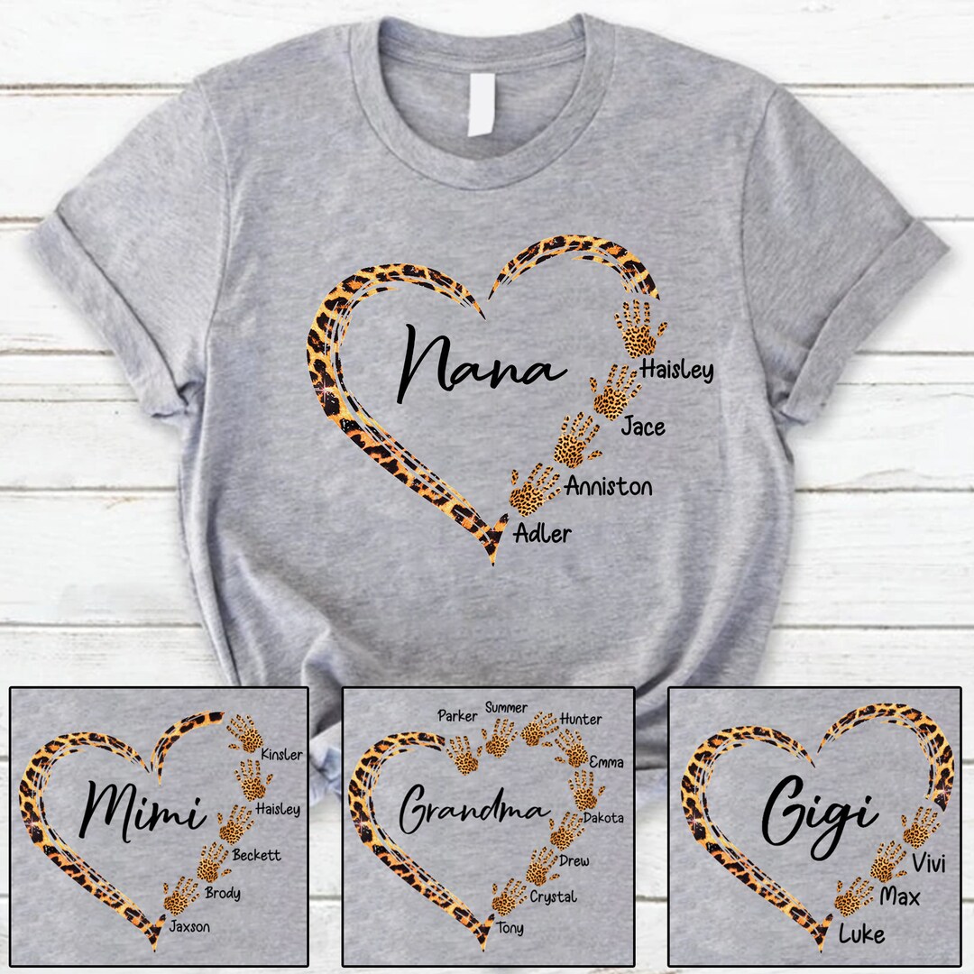 Personalized Nana Shirt With Leopard Heart, Grandma Mom Heart ...