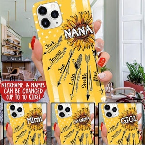 Nana Sunflower Arrow With Grandkids Custom Phone case, Grandma With Grandkids Flower Arrow Personalized Phone Case Customized Kids Names