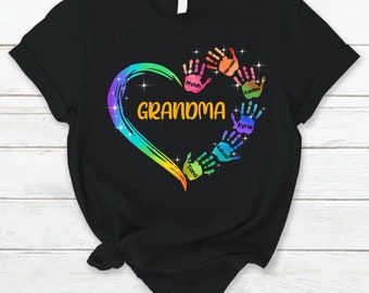 Nonna mamma cuore mano stampa PNG, nonna cuore con 6 mani colorate PNG, 6 mano colorfull PNG