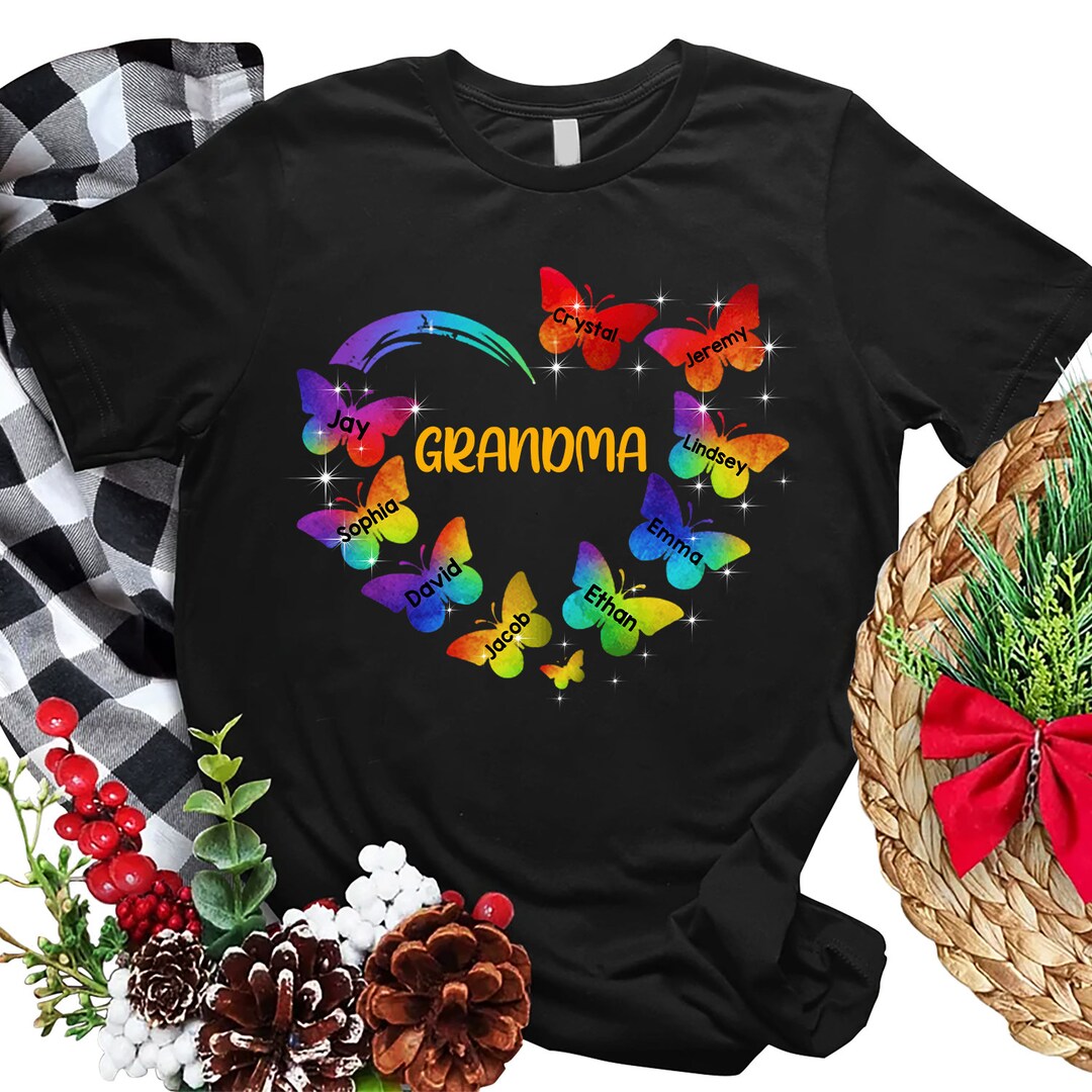 Grandma Mom Heart Colorfull PNG, Grandma Heart With 9 Butterflies ...