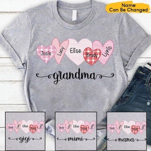 Grandma Mom Heart Personalized Shirt Gifts for Nana, Grandma Hearts Art T Shirt Customized Kids Names, Custom Grandkids With Hearts Shirt