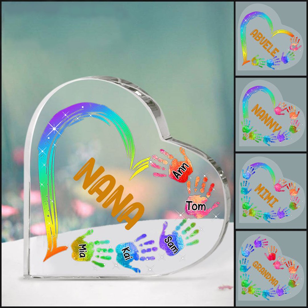Personalized Grandma Mom Heart Acrylic Plaque, Nana Heart Colorful With ...
