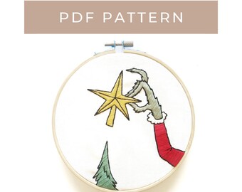 Grinch Embroidery Pattern, PDF Embroidery Pattern, Digital embroidery pattern, Modern Embroidery, Pattern for beginners, Christmas pattern