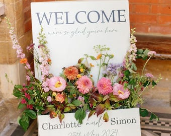 Flower box vinyl lettering, welcome sign, wedding signs, rustic signs.Custom Wedding Decal