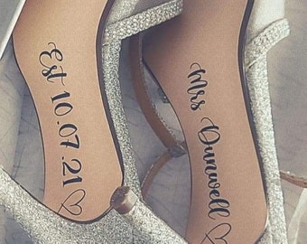 Custom Wedding Shoes Decal Name And Date Wedding Sticker Wedding Decal Bridal Shoes Decals. Mrs. Name Est. Date, something blue