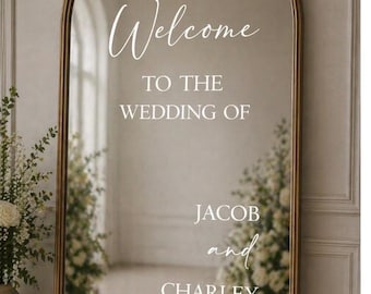 Welcome to our wedding selfie mirror vinyl sticker, Personalised Names, Selfie Mirror, Guest Photos/Pictures, Vinyl  DIY Wedding Sign