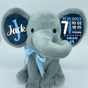 personalized elephant, stuffed animal gift, birth announcement, baby shower gift, newborn gift, new baby gift, baby gift, baby keepsake