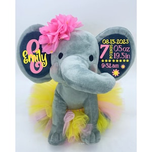 personalized elephant, stuffed animal gift, birth announcement, baby shower gift, newborn gift, new baby gift, baby gift, welcome home baby