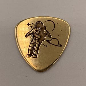 Unique Astronaut Brass Engraved Guitar Pick 2 Size Options
