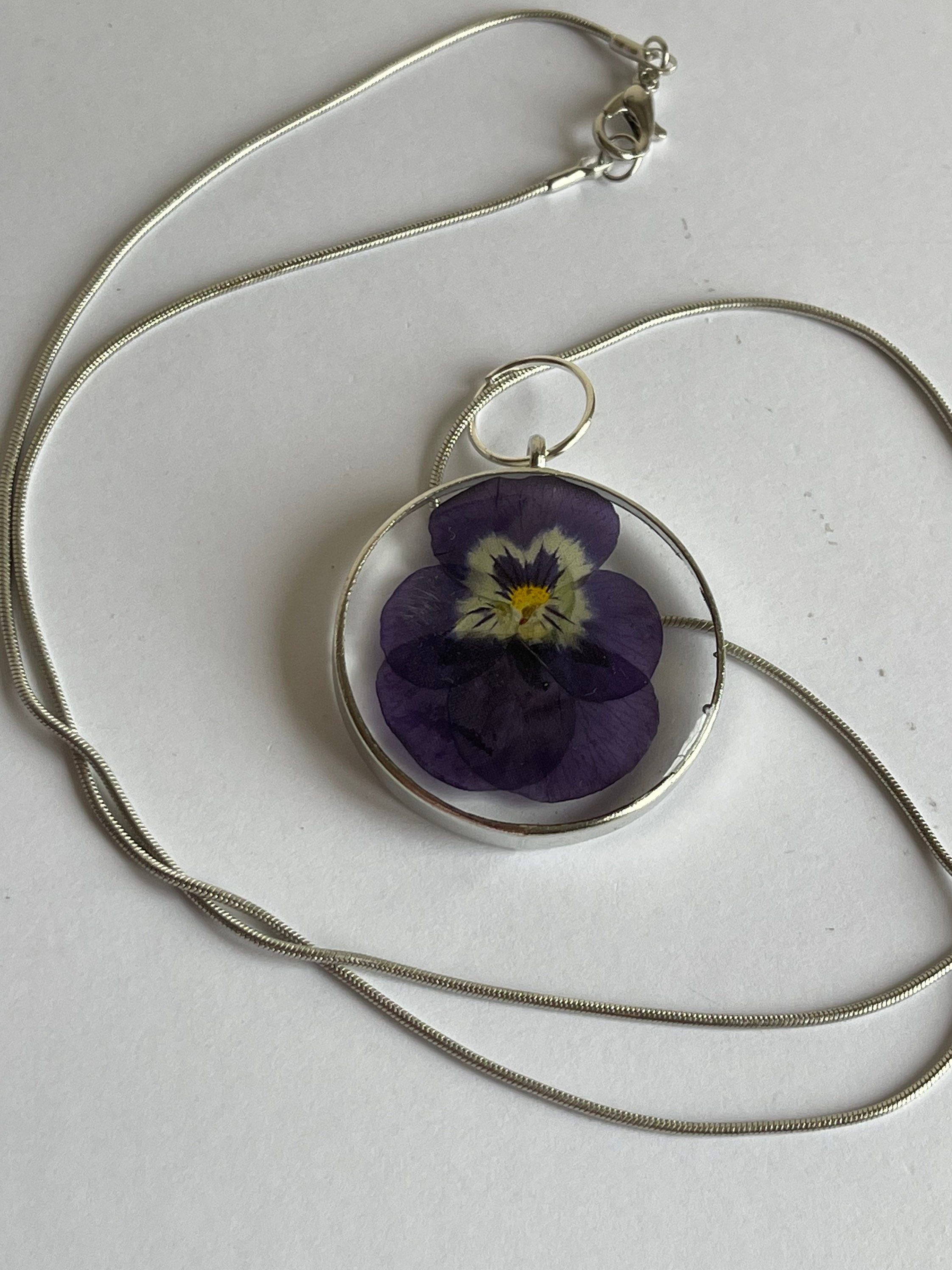 Pansy pendant silver necklace Etsy