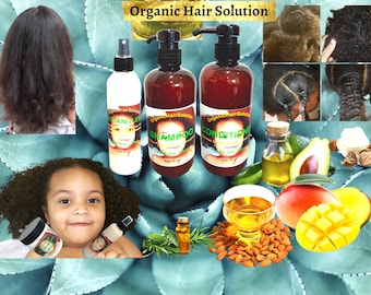 Organic Hair Solution-KIDS Hair Growth Set-Shampoo-Conditioner-Detangler Spray- Rosemary peppermint Avocado Sulfate/Paraben Free-All Hair