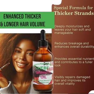 Huile de pousse des cheveux de chebe- formulée avec de la poudre de chebe africaine-épaississant la croissance des cheveux- avec de l&#39;huile de ricin-arbre à thé-écorce de saule-huile d&#39;amande douce