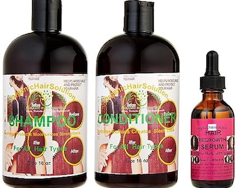 Soluzione biologica per capelli - Shampoo balsamo - Olio per la ricrescita dei bordi - con semi di menta piperita e jojoba, olio di avocado Ricino per doppie punte e cuoio capelluto secco (set 3)