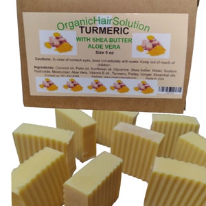 Solución capilar orgánica: barra de jabón de cúrcuma para rostro y cuerpo con aloe vera / -2 paquetes cada barra de 5 oz - Formulada para funcionar con todo tipo de piel