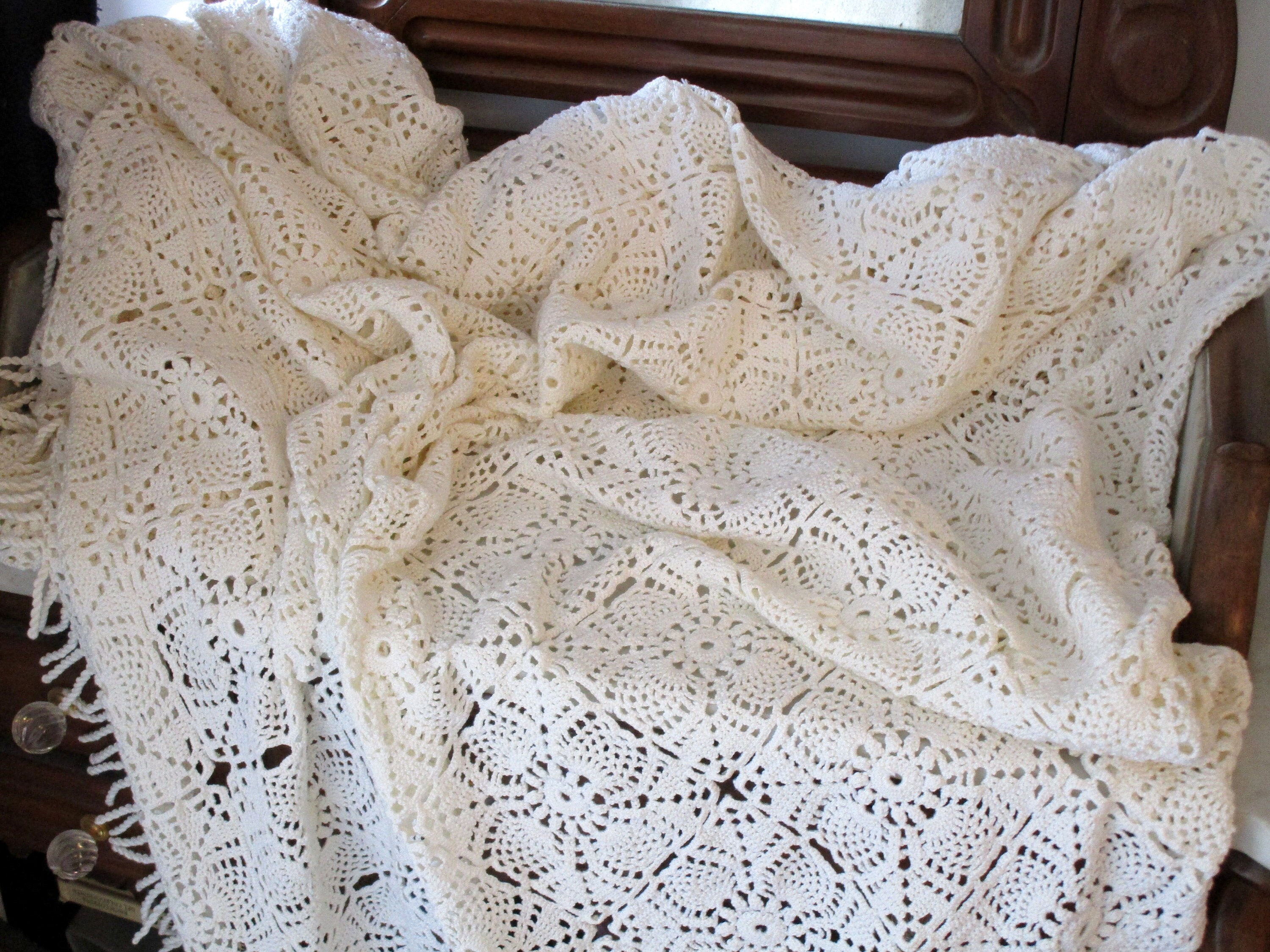 Antique White Cotton Crochet Bedspread , Singal Bed Etsy
