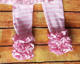 Pink Stripe Ruffle Icing Leggings Size 8 Girls, Clothing Little Girl Soft Cotton Triple Ruffle Toddler Leggings Layering Pants