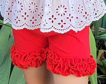 Ruffle Shorts Red Yellow Blue Little Girls Shorts, Cotton Toddler Shorts, Baby Bloomers Layering Shorts Twirl Ruffles