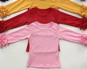 Icing Ruffle Shirt, Toddler Boutique Little Girls Long Sleeve Soft Cotton Red, Pink Triple Ruffle Layering Top