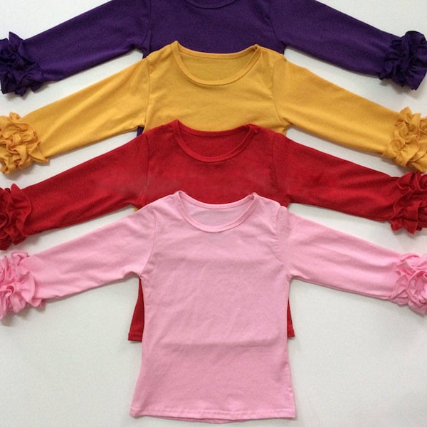 Icing Ruffle Shirt, Toddler Boutique Little Girls Long Sleeve Soft Cotton Red, Pink Triple Ruffle Layering Top