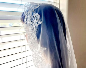 First Holy Communion Veil, 1st Communion Lace Veil, White Lace Edge Wedding Tulle Veils