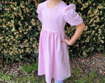 Pink Polka Dot Little Girls Dress, Soft Cotton Dress, Big sister Girls Clothing Toddler Dress