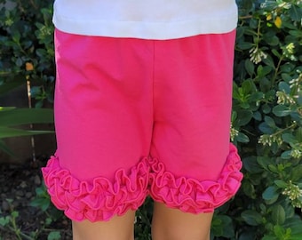 Ruffle Shorts Fuchsia Hot Pink Little Girls Shorts, Cotton Toddler Shorts, Baby Bloomers Diaper Cover Layering Shorts Twirl Ruffles