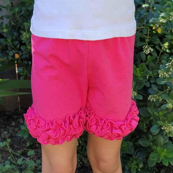 Ruffle Shorts Fuchsia Hot Pink Little Girls Shorts, Cotton Toddler Shorts, Baby Bloomers Diaper Cover Layering Shorts Twirl Ruffles