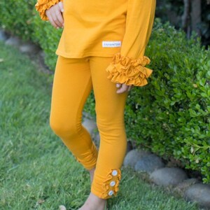 Squash Yellow, Red Plum Ruffle Leggings: Baby Toddler Soft Cotton Button Pants