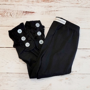 Black Button Ruffle Leggings Little Girl, Baby And Toddler Soft Cotton Red Button Leggings Layering Pants