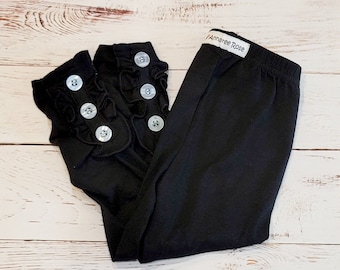 Black Button Ruffle Leggings Little Girl, Baby And Toddler Soft Cotton Red Button Leggings Layering Pants