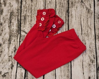 Red Button Ruffle Leggings Little Girl, Baby And Toddler Soft Cotton Red Button Leggings Layering Pants