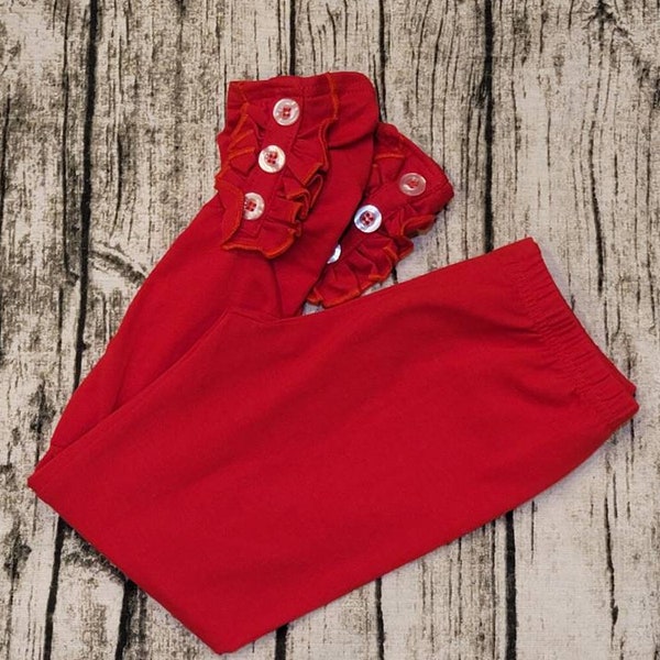 Red Button Ruffle Leggings Little Girl, Baby And Toddler Soft Cotton Red Button Leggings Layering Pants