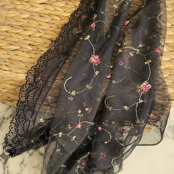 Chapel Veil, Ivory or Black Floral Infinity Lace Veil, Lace Mantilla Veils