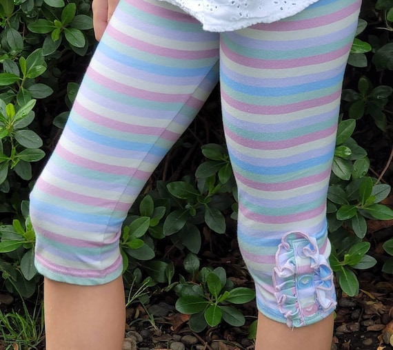 Little Girls Ruffle Capri Leggings, Girls Clothing Rainbow Button