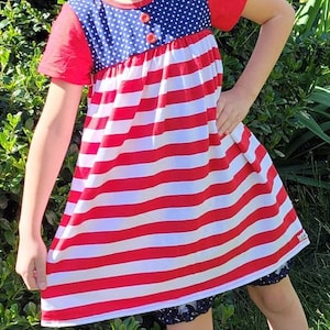 Red White Blue Polka Dot Girls Dress: Patriotic Toddler Clothing