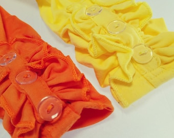 Yellow Orange Button Ruffle Leggings Little Girl, Baby And Toddler Soft Cotton Orange Button Leggings Layering Pants