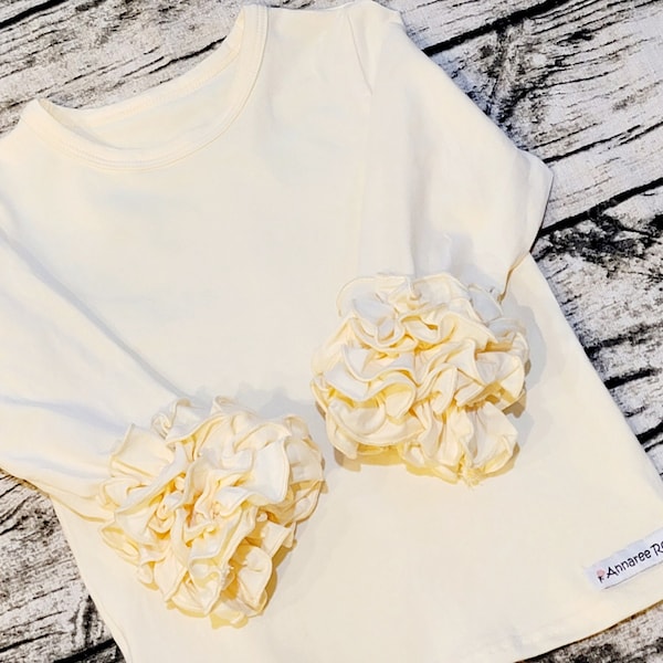 Ivory Icing Ruffle Shirt, Toddler Boutique Little Girls Long Sleeve Soft Cotton Triple Ruffle Layering Top