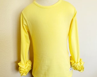 Girls Icing Ruffle Shirt, Toddler Boutique Little Girls Long Sleeve Soft Cotton Yellow Triple Ruffle Layering Top