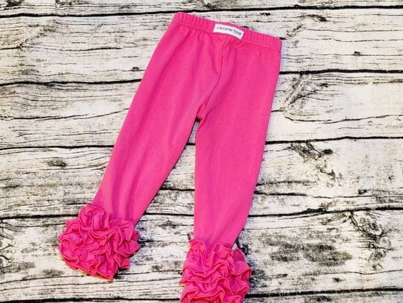 Girls Soft Cotton Ruffle Leggings | Hot Pink