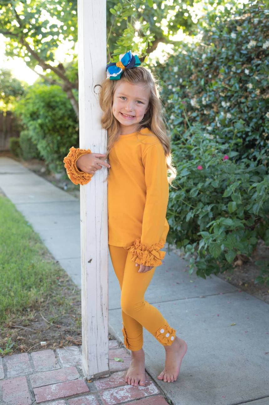 Girls Mustard Ruffle Shirt, Boutique Cotton Layering Top