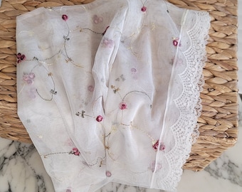 Velo de capilla de encaje floral: Mantilla infinita color marfil, cubrecabezas