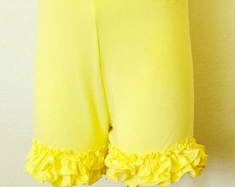 Ruffle Shorts Yellow Baby Girls Shorts, Cotton Toddler Shorts, Baby Bloomers Diaper Cover Layering Shorts Twirl Ruffles