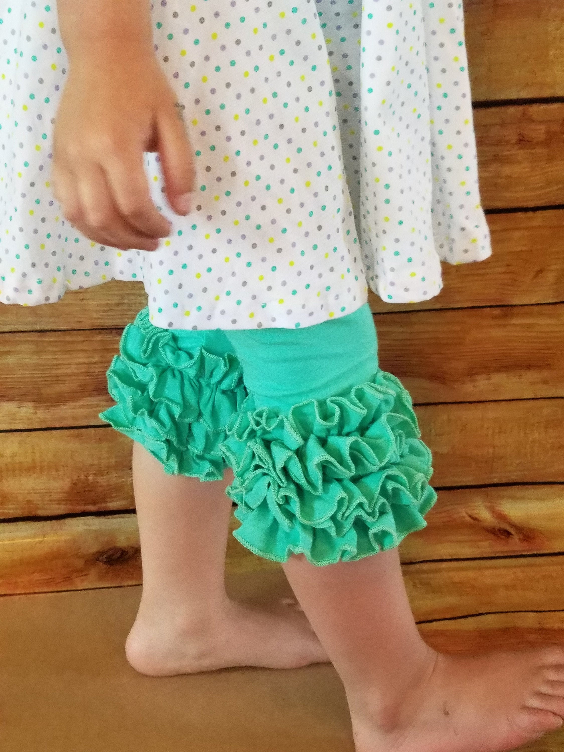 Girls Ruffle Capri Leggings: Mint Green Cotton Triple Ruffle Layering Pants