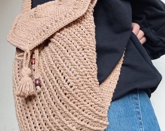 Plecak szydełkowy: Brązowa torba boho z makramy z uchwytem